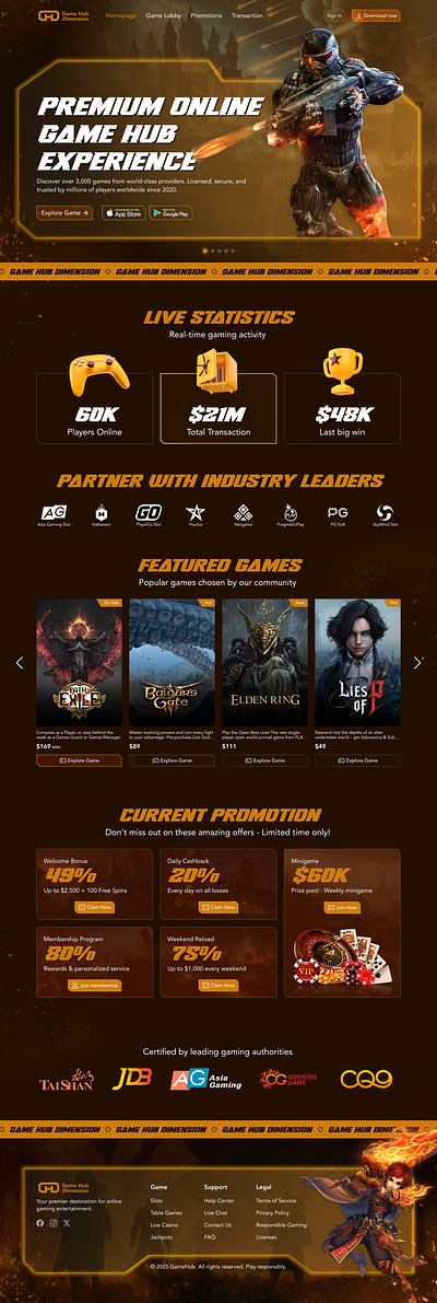 Landing Page Game Hub graphic design ui