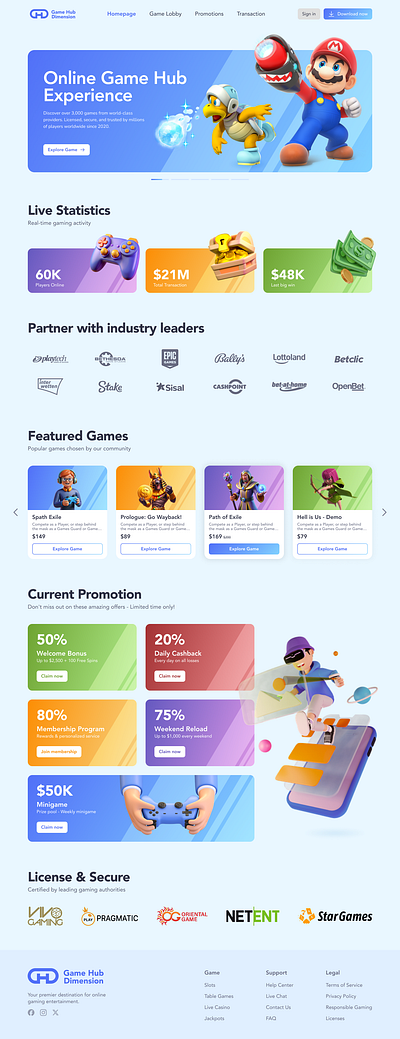 Landing Page Game Hub graphic design ui