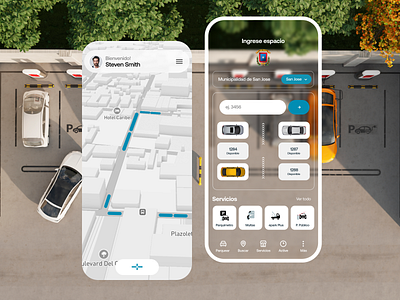 eParking app clean eparking flat ios layout map mapbox mobile app parking plate ticket ui ux vehicle