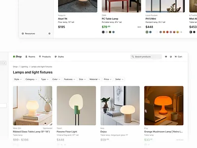 Shop home products buy clean ecommerce home icon design lamps marketplace navigation product saas shopping ui webapp