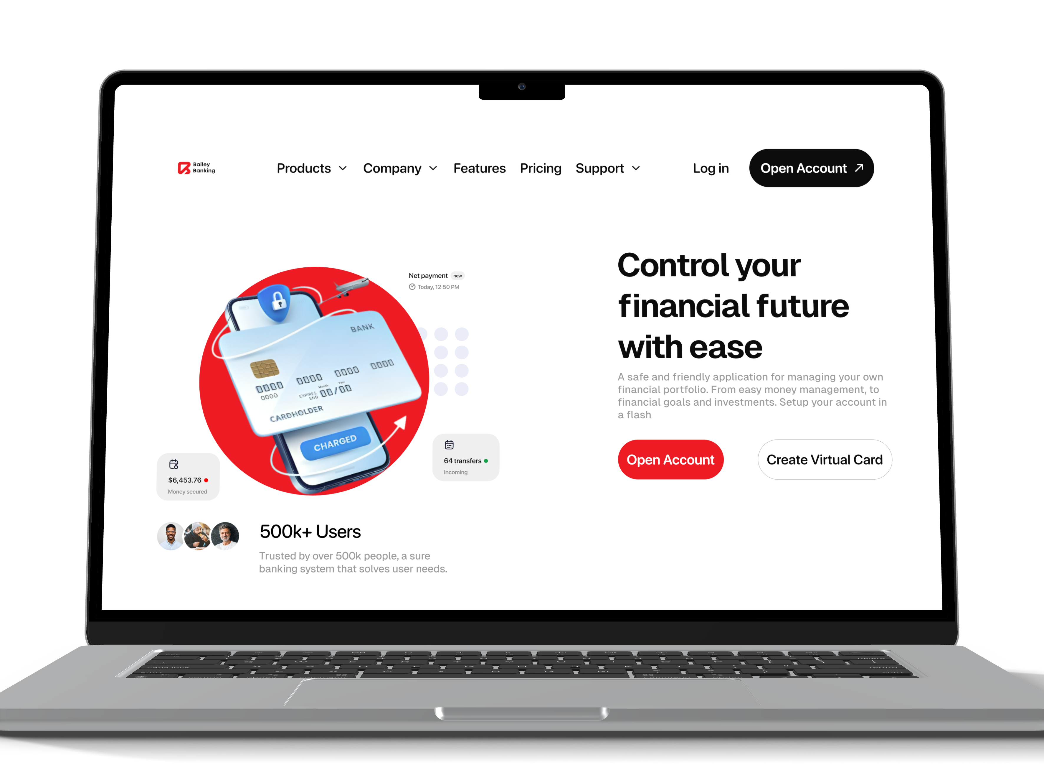 BAILEY BANKING - A FINTECH APP LANDING PAGE UI app fintech landing page ui