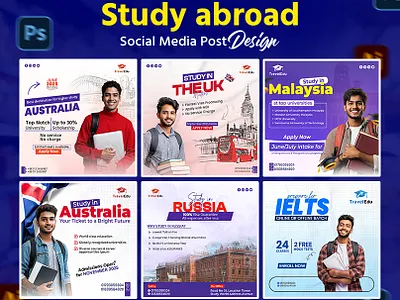Study Abroad , Higher Study social media post design admission post design education post design study abroad post design