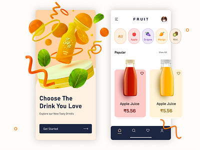 Juice App 3d app application branding creative drinks figma graphic design juice logo mobile modern sell ui ux