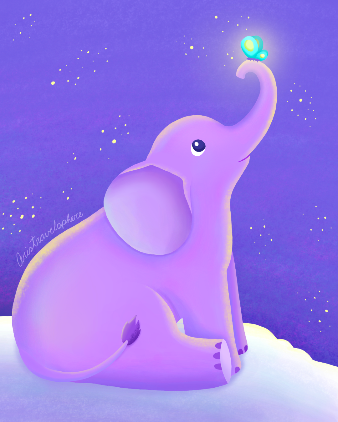 Inktober Day 9 Heavy ✨ butterfly childrens book illustrator childrens illustration childrensbookart clouds cute drawing elephant hand drawn heavy inktober inktoberday9 kitlitart magic night sky procreate procreateart timelapse drawing whimsical