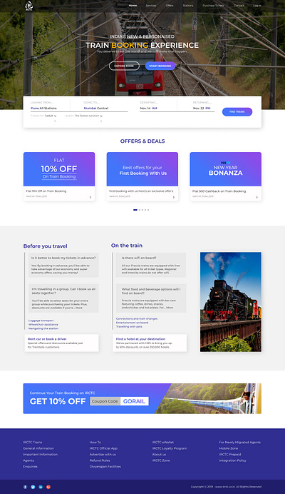 IRCTC branding design landingpage prototype services ui website