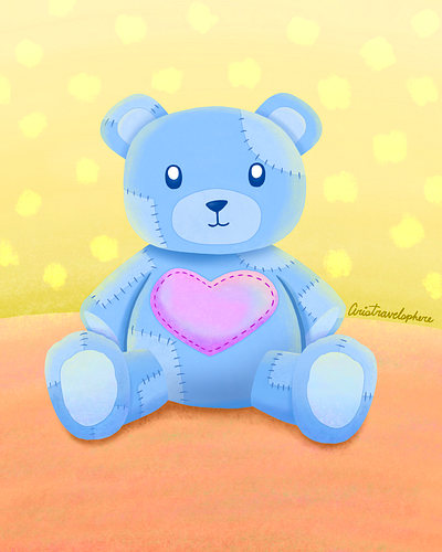 Inktober Day 15 Ragged ✨ childrens book illustrator childrens illustration cute drawingchallenge hand drawing hand drawn heart illustration illustrator inktober inktoberday15 kidart kidlitart procreate procreateart ragged stuffed animal teddy bear toys