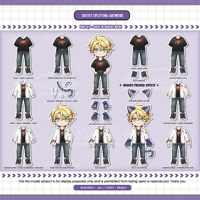Outfit Splitting Artwork | Davis in Marius mode anime cat costume children illustration clothing parts cosplay costume design doll design doodle fanart fashion game marius von hagen mascot mobile game otome paper art paper craft paperdoll sticker tears of themis