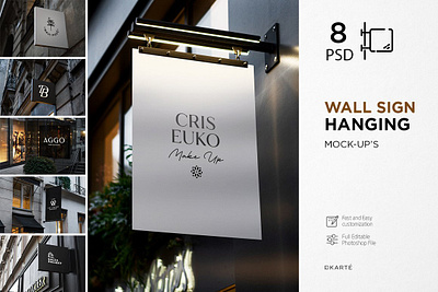 Wall Sign Hanging Mock-Up branding city wall gastro logo graphic design hanging identity mock up realistic signage bar vintage wall sign wall sign hanging mock up