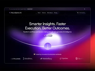 NeuroSphere AI – Next-Gen AI Insights Platform | Hero section interface product service startup ui ux web