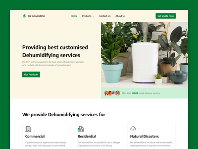 Landing Page - Dehumidifier bio dehumidifier design green homepage humidifier landing page light theme plants product retro theme service theme ui uiux web wordpress theme