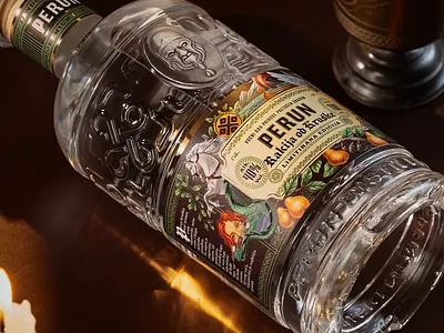 Perun - Pear Brandy bottle branding brandy design graphic design illustration label mythology packaging perun rum slavic vintage vodka whiskey