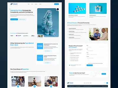 brainwerk - Business Growth Consulting Service Platform blue branding business consulting design figma finance graphic design growth illustration landing page payment regulated industry ui uiux ux ventures web webdesign white