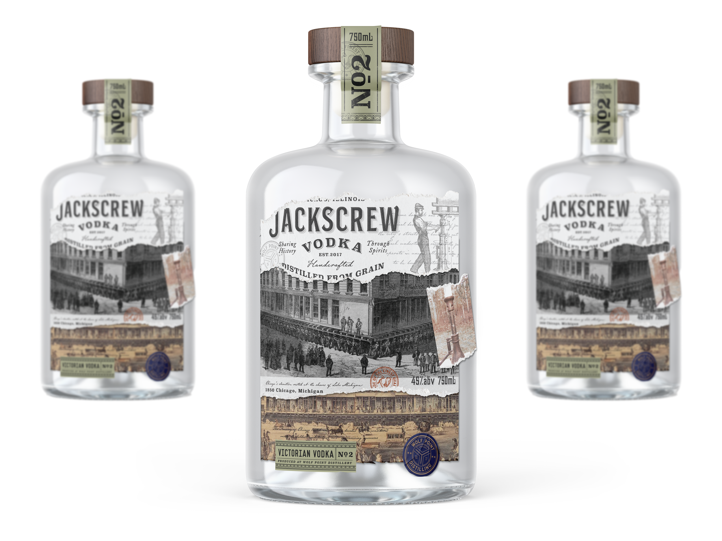 Jackscrew Vodka No2 bottle bottle design branding collage graphic design hand drawn illustration label label design packaging packaging design sophisticated stamp victorian vintage vintage design vodka