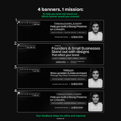 LinkedIn Profile Banner Variation Tests adobe photoshop branding canva graphic design linkedin banner variations linkedin profile personal branding profile revamp