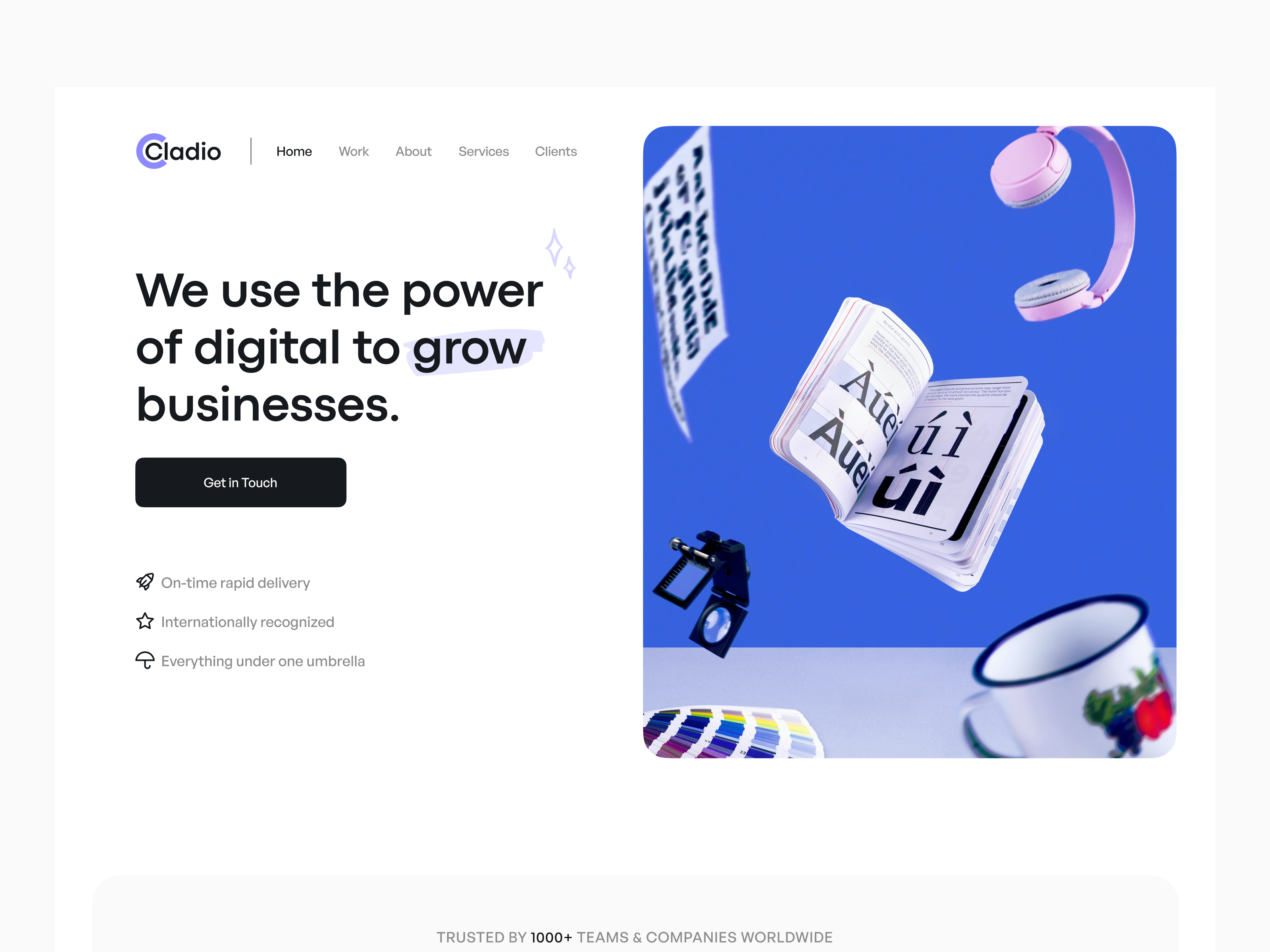 Cladio - landing page UI UX design agency agency landingpage animation branding clean design graphic design jitter jitter animation jitter video landingpage market landingpage marketing agency modern design ui ux