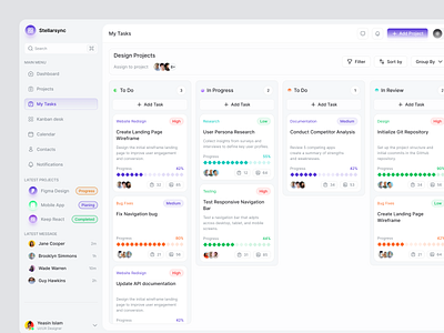 Task Management Dashboard admin panel app crm dashboard design kanban menu my task product project management saas task board ui design ux design