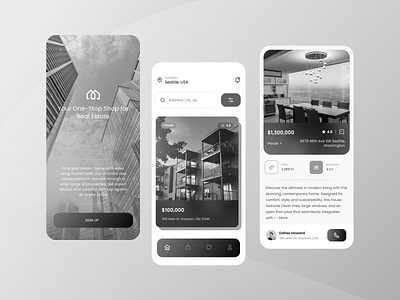 Housing App - Mobile Design Concept app design clean daily 100 challenge daily ui greyscale housing light mode mobile app product design real estate rental ui ux