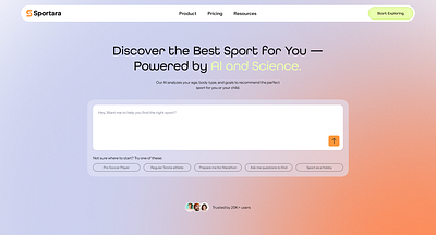 Sportara | AI that helps you find the best sport ai landing product desing ui ux