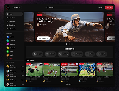 Live Streaming Platform app design dashboard dashboard design design hr rumen live app live concert live streaming live streaming app live streming minimal mobile app product design saas saas app saas design sports ui web app webapp