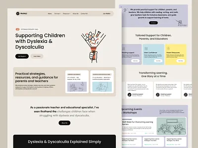 Dyslexia & Dyscalculia Support Platform clean dyscalculia dyslexia education educator landing page minimalist neurology supporitng children website website desgin website ui