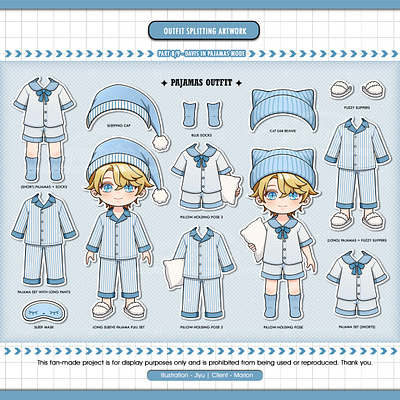 Outfit Splitting Artwork | Davis in Pajamas mode anime beanie chibi children illustration costume craft cute boy diy doll doodle fashion game kid mobile game pajamas paper doll pillow sleep sleepwear sticker