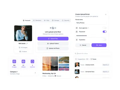 Clipido - UI Components Kit ai clean cloud storage components design system drive empty state file storage light theme minimal photo album purple ui