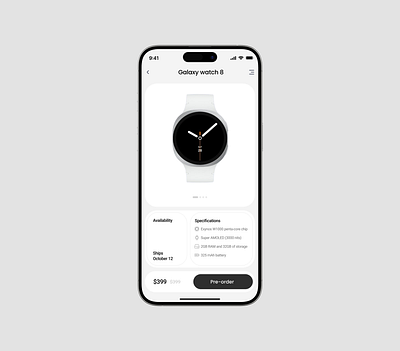 Galaxy Pre order UI app clean ui menu mobile mobile app mobile app ui new app new ui order pre order price product design samsung specifications ui ui design uiux uiux design watch