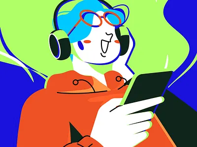 Music Listening Illustration abstract shapes character drawing creative mood digital artwork expressive style flat design fun energy graphic design lifestyle design modern cartoon music illustration playful vibe pop culture trendy concept vector artwork vibrant art