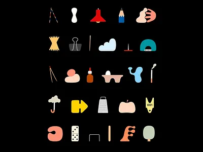Playful Abstract Object Illustrations abstract illustration concept illustration creative icons digital art everyday items flat illustration fun graphics graphic style icon system illustration pack minimal design minimal shapes modern illustration object icons playful design quirky objects shape exploration visual language