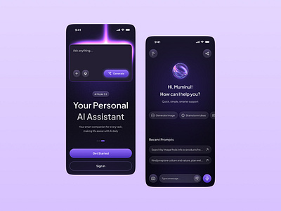 AI Assistant App ai ai app ai assistant ai assistant app ai chatbot ai too app design app ui chatbot glowing effect modern trendy ui ui design voice assistant
