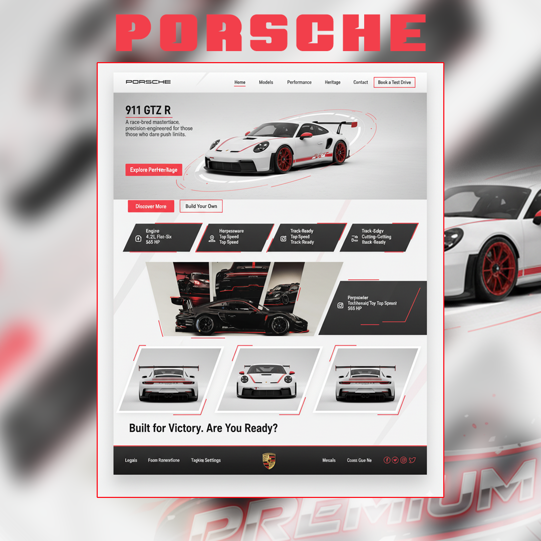 🚘 Porsche 911 GT3 R – Futuristic Luxury Landing Page UI 3d animation branding car graphic design landingpage logo motion graphics prsche saas ui