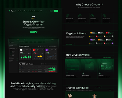 Crypton | Modern Crypto Staking & Investment Landing Page crypto cryptolandingpage darkmodeui landingpage nft ui ui design ui ux design uiux userinterfacedesign web3
