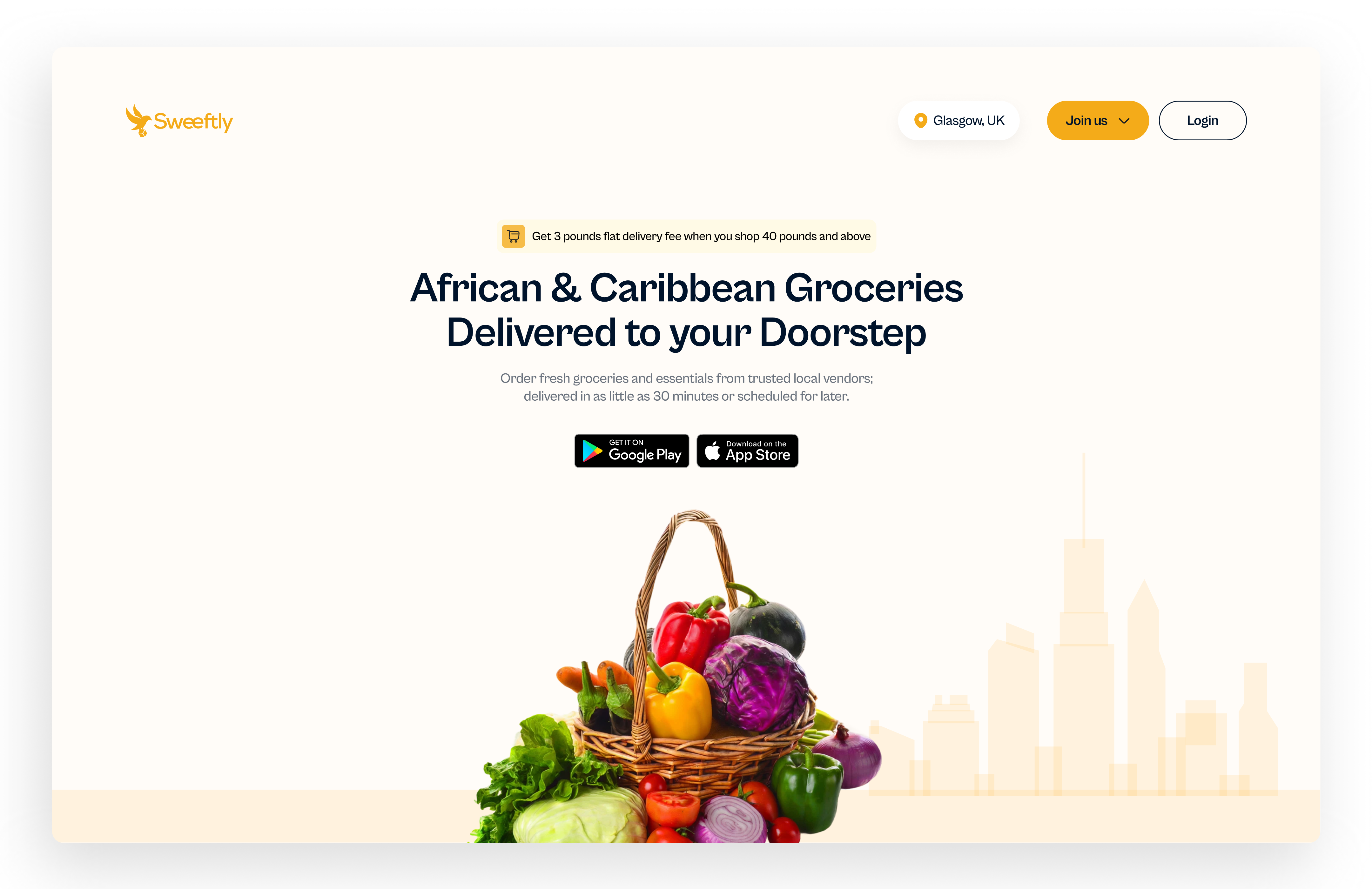 Sweeftly — Landing Page Design design figma food items groceries landing page restaurant ui uiux vendor