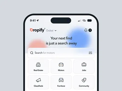 Dropify-Buy and Sell 🔥 animation app buy card creative design light market minimal mobile real estate search search box sell shop trend ui uidesign uiux