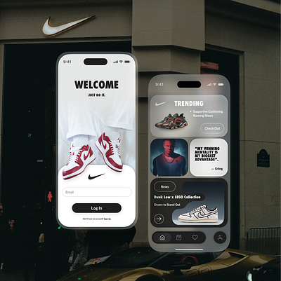 Nike. Glass design. brand design figma glass glassmorphism graphic design nike photoshop ui
