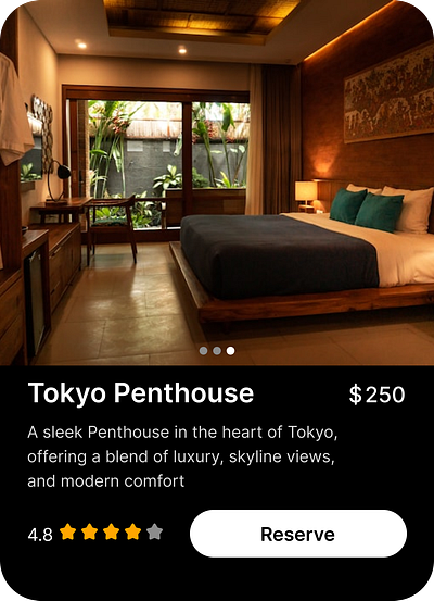 Hotel Booking Card UI app dark mode design figma graphic design illustration light mode ui mobile design ui user experience user interface ux web design