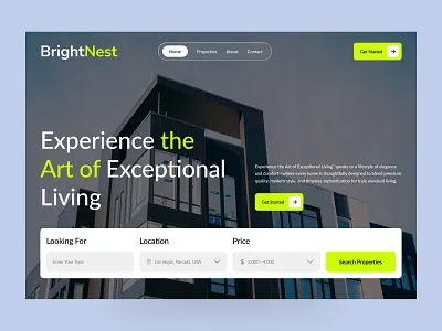 BrightNest - Real Estate Website Header Section UI Design design header header section design real estate real estate website ui ui design user experience user interface ux ux design web design website design website ui