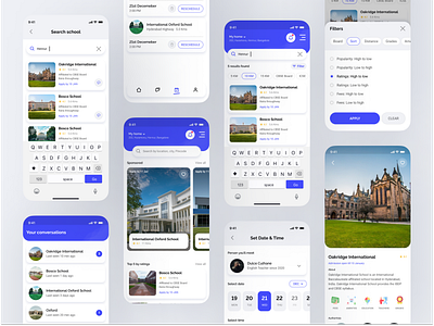 College admission & finding app admission blue app design clean college education ios keyboard mobile app design modern mobile app design product page search bar ui ux