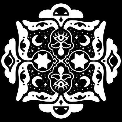 Symmetry Exploration #1 celestial hamsa moon pomegranate star of david stars tears