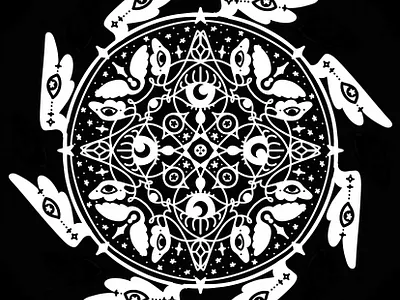 Symmetry Exploration #4 black and white eyes procreate stars tile wings