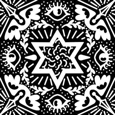 Symmetry Exploration #5 abstract black and white eyes illustration jewish procreate star of david stars symmetry tears wings wreaths