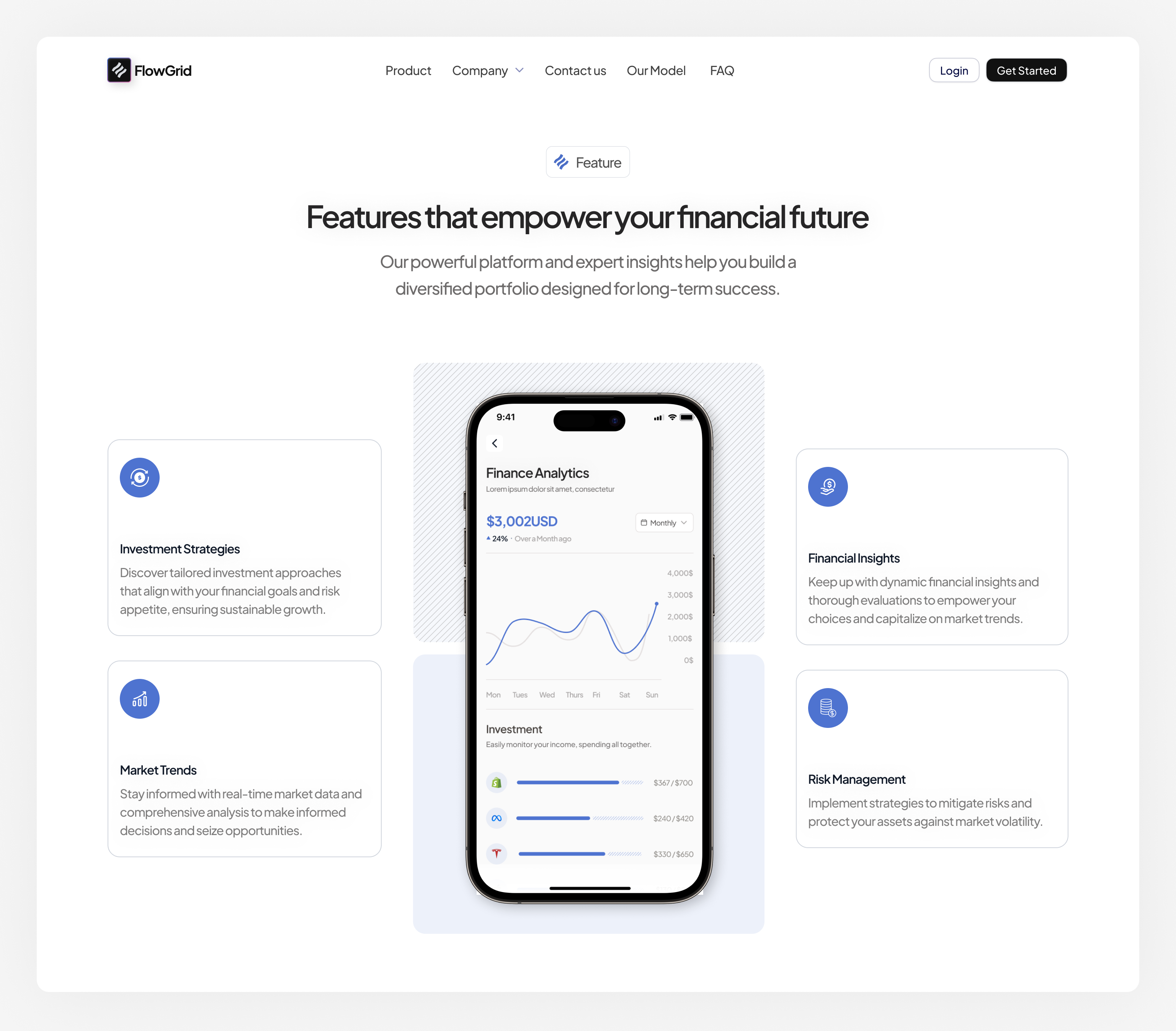 FlowGrid Feature section bento interaction design product design ui ux