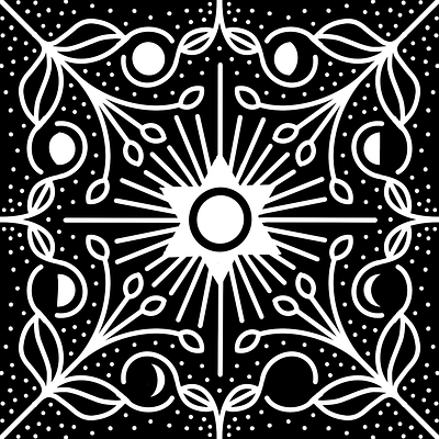 Symmetry Exploration #5 abstract beams black and white blossoms halo jewish lunar cycle lunar phases magen david procreate star of david