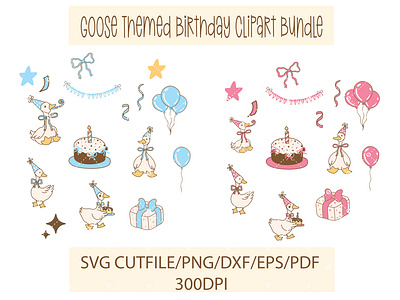 Goose Themed Birthday Clipart Bundle clipart cutfiles goose svg goose vector graphic design illustration sublimation