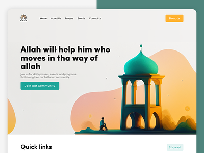 Muslim Community Web Landing Page clean design hajj and umrah halal design homepage islamic platfrom islamic web concept islamic website landing page landing page minimal mosque muslim web prayer quran platform ui ux