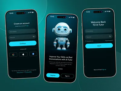 AI Tutor & Futuristic Education App Login & Signup app courses design e learning education ios learning login login ui mobile peers school signup student teacher tutors ui ux