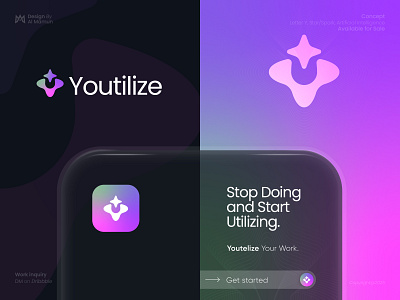 Youtilize - Letter Y, Star/Spark, Artificial Intelligence Logo ai artificial intelligence branding gradient letter mark letter y logo logo design logo designer logo icon marca modern logo software spark star tech technology timeless utitilze
