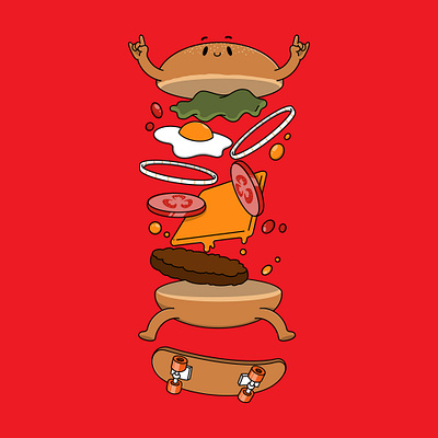 Skateboard Burger cartoon design drawing food funny graphic design humor illustration skateboard