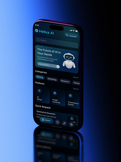 Helixa AI Mobile App ai ai assistant ai mobile app design chat app chatbot clean dark helixa helixa ai mobile app mobile application next ai saas ui ux