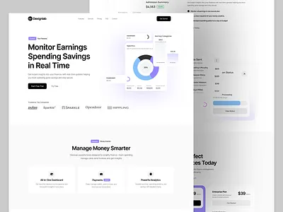 Dexignlab – Smart Finance Landing Page Design banking landing page dark mode ui dashboard concept finance app finance landing page fintech design landing page landing page ui minimal design mobile app ui modern uiux money management payment app smart finance web mobile ui web design
